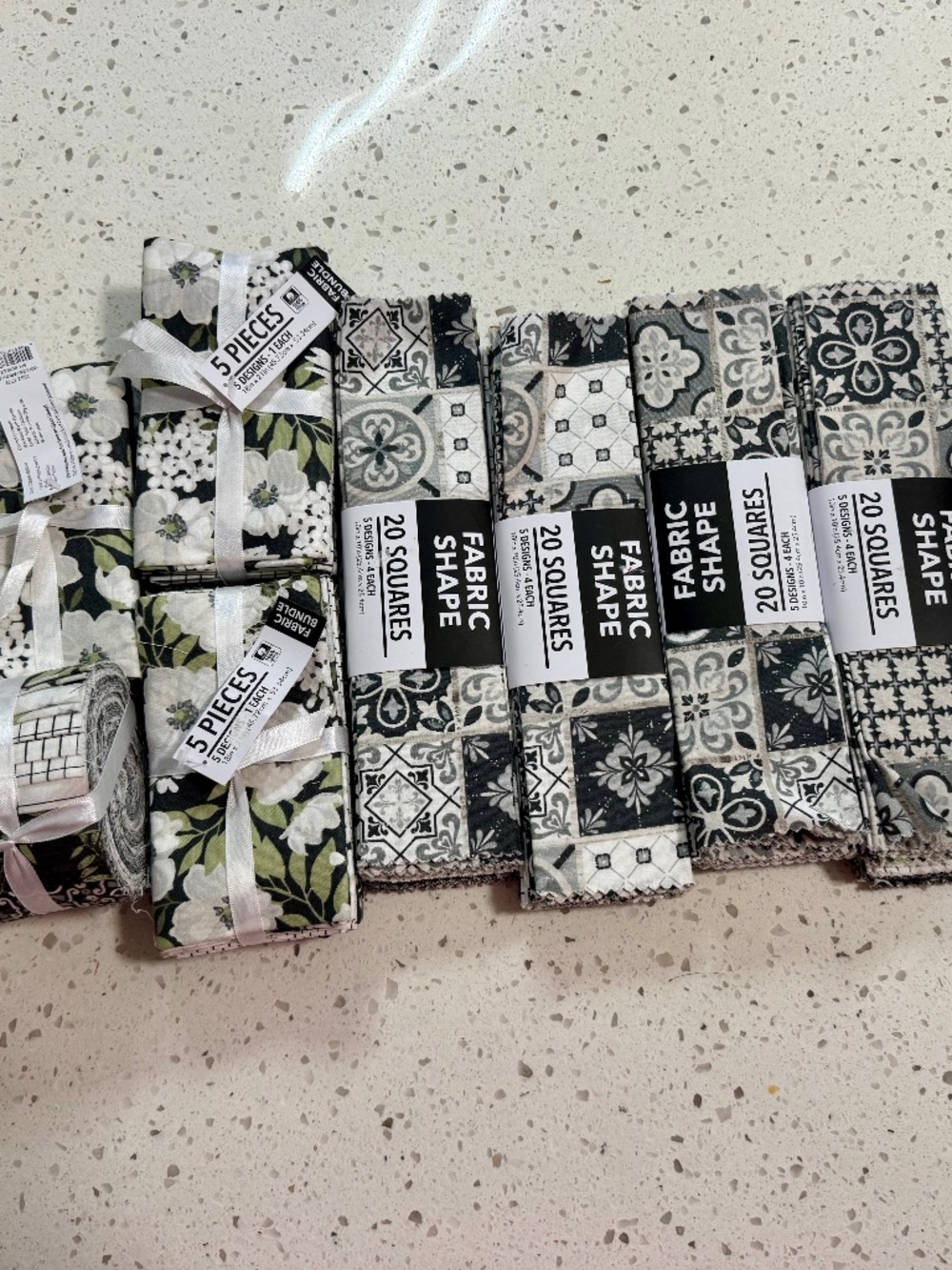 Quilt Pieces in Greens, Blacks, Grays and Creams Modern Farmhouse